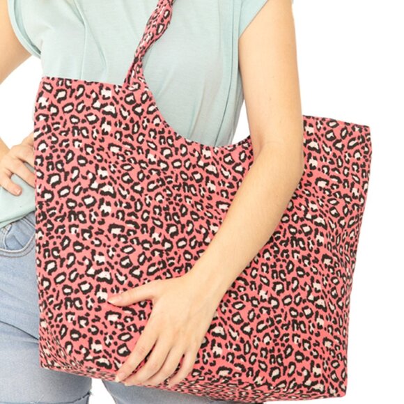 Leopard Print/ Animal Print / Pink/ Black/ White Tote Bag - XL - NWT - Picture 3 of 6